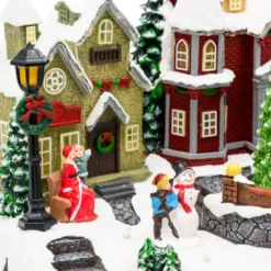 Villaggio di Natale, Paesaggio Innevato con personaggi e Albero di Natale rotante, h 18 cm, musiche natalizie