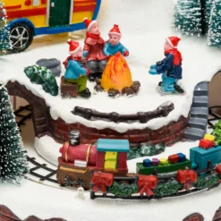Villaggio di Natale, Roulotte, falò con effetto fiamma e trenino in movimento, led multicolor