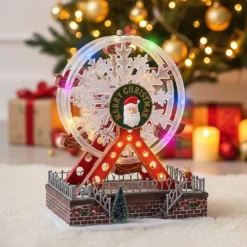Villaggio di Natale, Ruota Panoramica con movimento rotante, h 28 cm, musiche natalizie