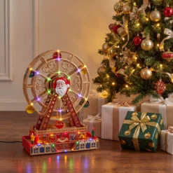 Villaggio di Natale, Ruota Panoramica Babbo Natale, h 36 cm, musiche natalizie