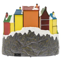 Villaggio di Natale, Stazione con Trenino in movimento e Albero di Natale rotante, h 38 cm, musiche natalizie