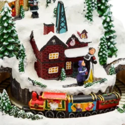 Villaggio innevato di Natale e Trenino con movimento rotante, h 22 cm, musiche natalizie