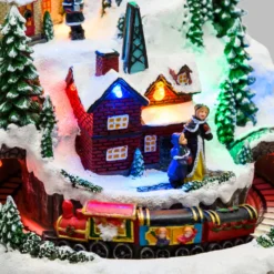 Villaggio innevato di Natale e Trenino con movimento rotante, h 22 cm, musiche natalizie