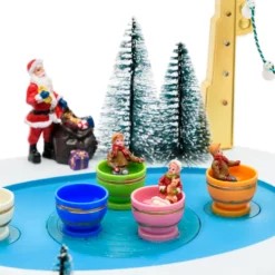 Villagio di Natale con Paesaggio Innevato Luna Park con Tazze rotanti in movimento, h 20 cm, musiche natalizie