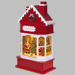 WorkShop di Babbo Natale, glitter scintillante, h 28,5 cm, musiche natalizie, led bianco caldo