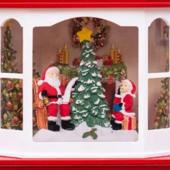 WorkShop di Babbo Natale, glitter scintillante, h 28,5 cm, musiche natalizie, led bianco caldo