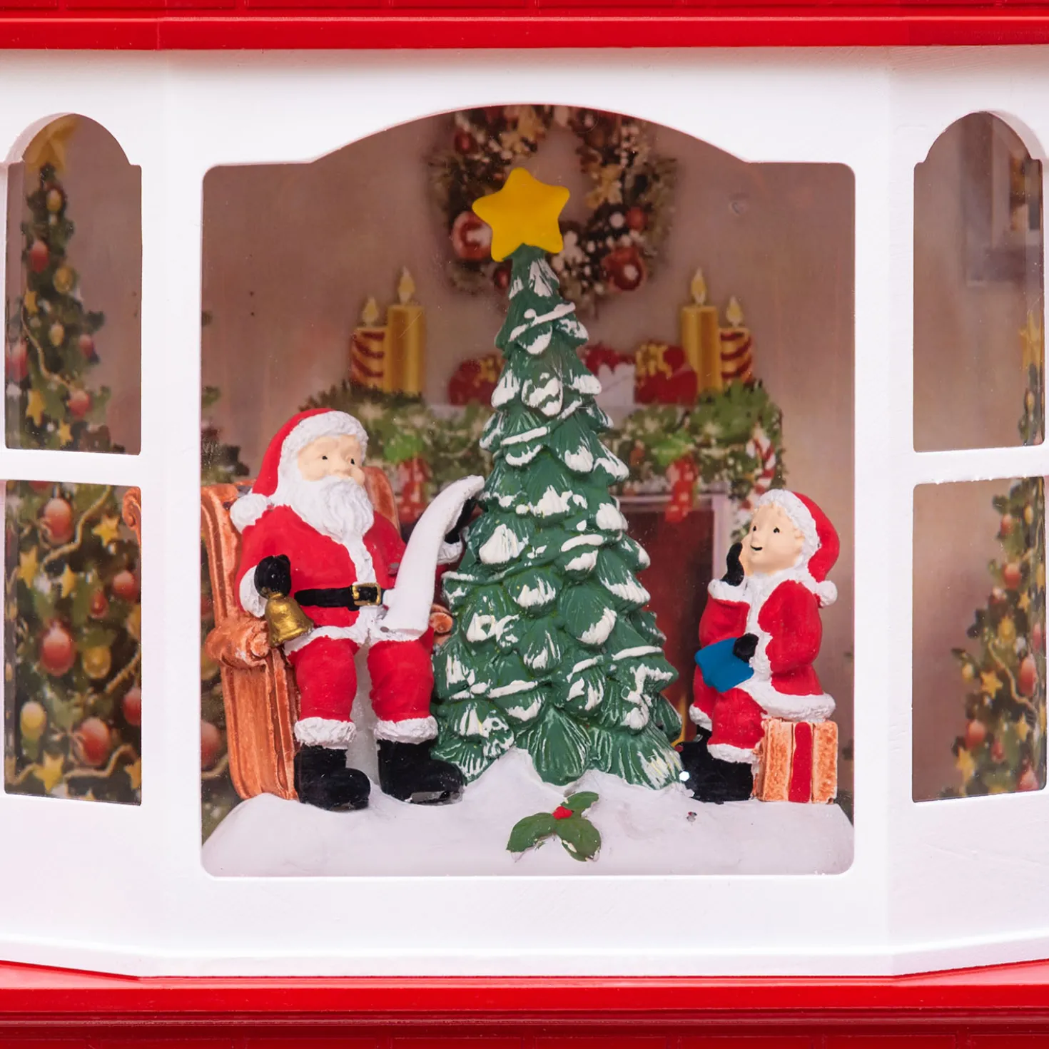 WorkShop di Babbo Natale, glitter scintillante, h 28,5 cm, musiche natalizie, led bianco caldo